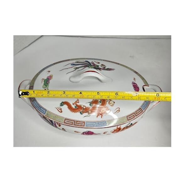 Nakazato Japanese Oval Casserole: Phoenix & Dragon Design Lidded Serving Bowl - Picture 7 of 11